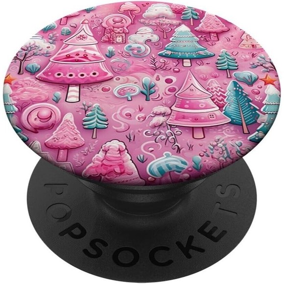PopSockets Pink Christmas Trees Pattern for Phone Women Swappable Base PopGrip - Picture 1 of 13